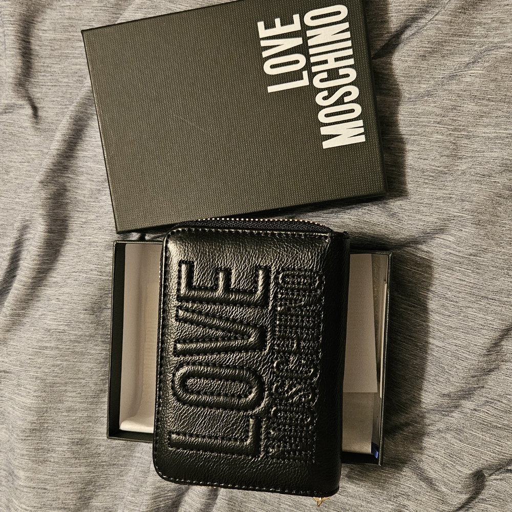 Love Moschino Black Key and Card Holder with Embossed Design